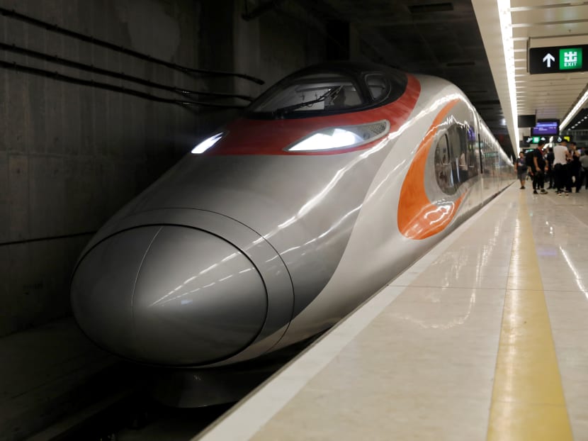A Guangzhou-Shenzhen-Hong Kong Express Rail train is seen at West Kowloon Terminus at the first day of service of the Hong Kong Section of the Guangzhou-Shenzhen-Hong Kong Express Rail Link, in Hong Kong.