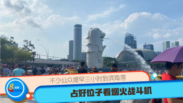 不少公众提早三小时到滨海湾 占好位子看烟火战斗机