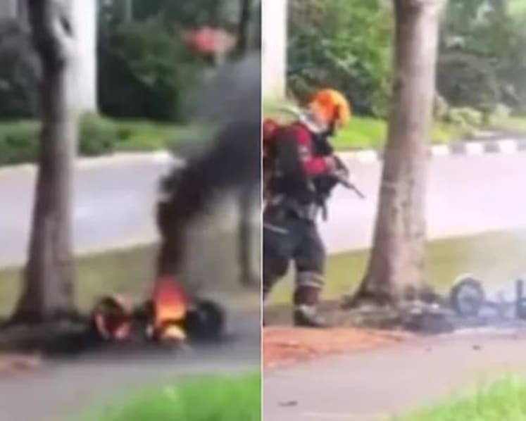 Food delivery rider's e-scooter catches fire in Sengkang