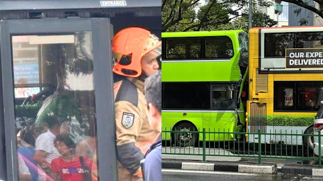 裕廊西1道两巴士相撞 巴士车长受困44人送医