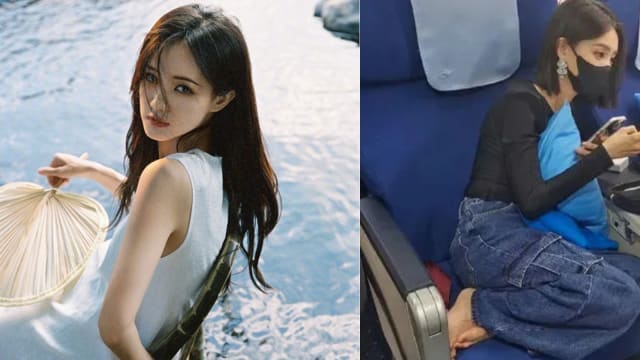 “最美黄蓉”光脚蹭座垫　遭斥“不雅行为”