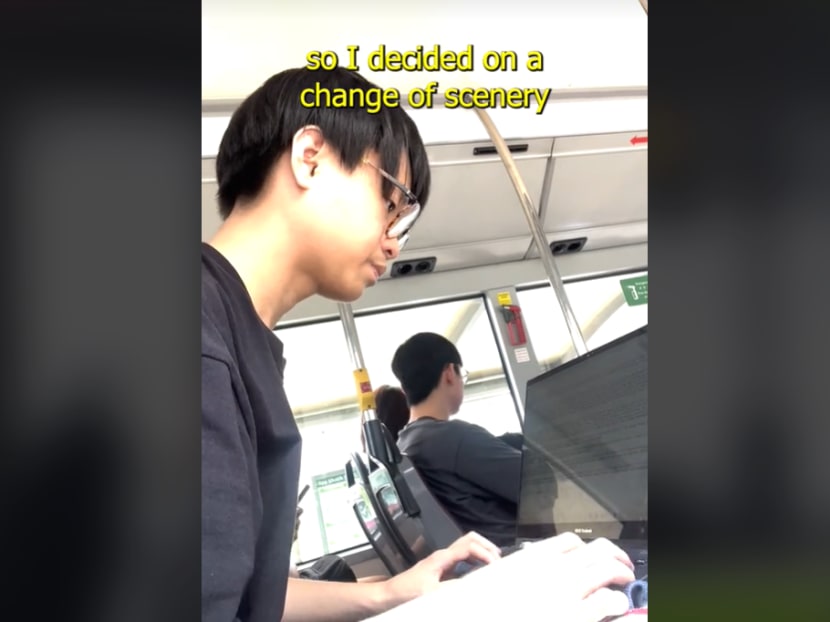A screenshot from Mr Neo Jia Yu's TikTok video of his long bus ride from Woodlands to Changi Airport and back to Woodlands.
