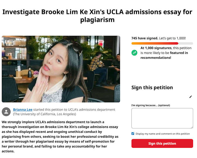 #trending: Petition calls for UCLA to investigate influencer and tutor Brooke Lim’s admissions essay after plagiarism accusations