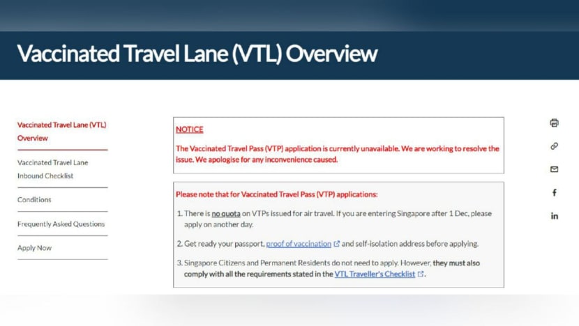 Vaccinated Travel Pass applications resume after 'system disruption' due to surge: ICA