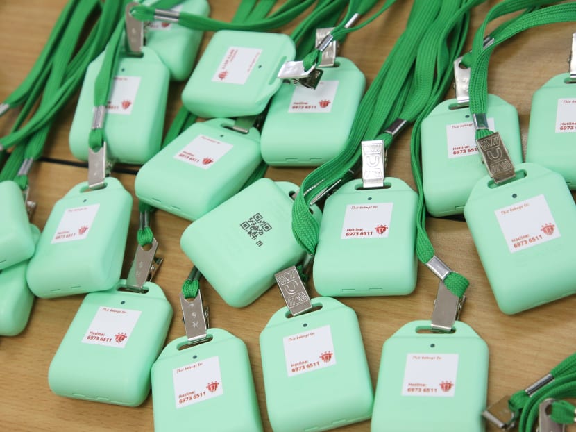 To get their TraceTogether tokens (pictured), residents are encouraged to visit the TokenGoWhere website or look out for posters put up on the community notice boards for updates on the collection period and collection venues near their homes.