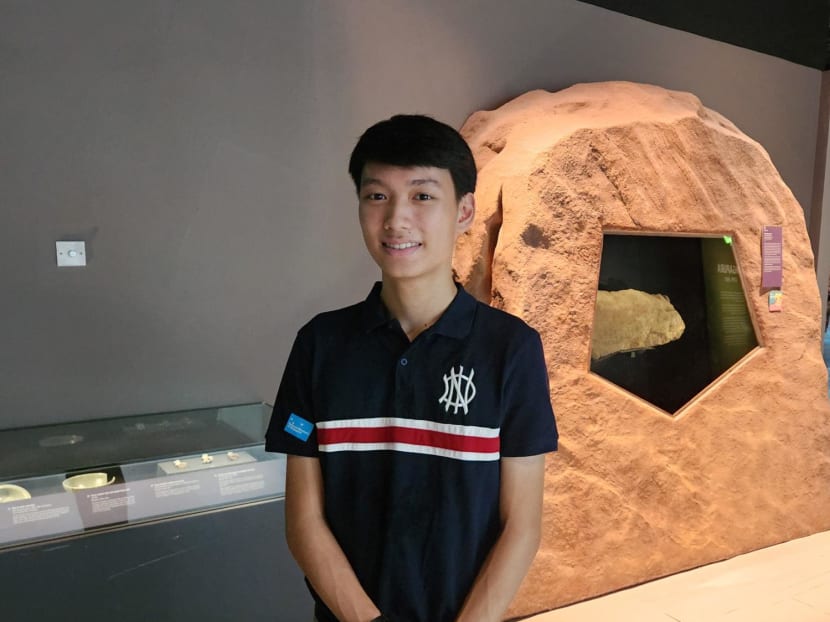 Mr Lee I-Shiang with the Singapore Stone at the National Museum of Singapore on Sept 29, 2023. Mr Lee I-Shiang with the Singapore Stone at the National Museum of Singapore on Sept 29, 2023.