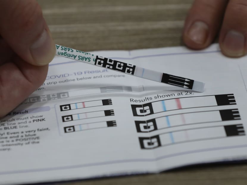 A test strip from a Covid-19 self-test kit.
