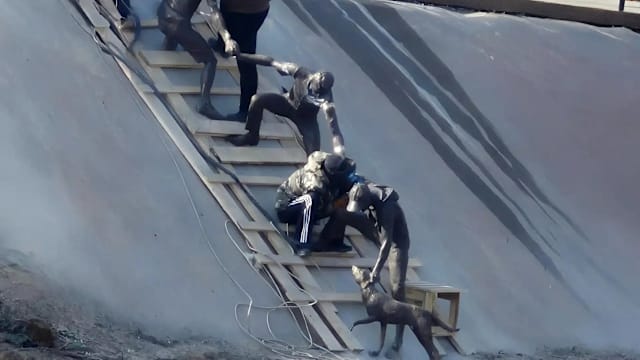 2016年救狗善举化雕塑 重现人链救援光辉