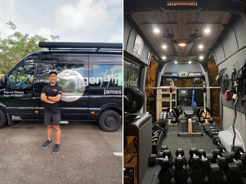 Mr James Long and his gym-on-wheels.