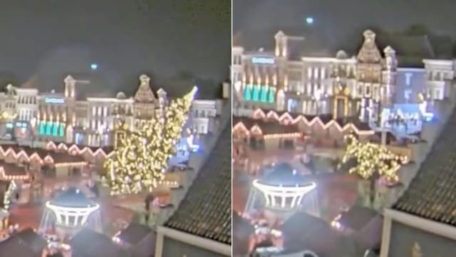 比利时圣诞树因暴风雨倒塌 酿成一死两伤
