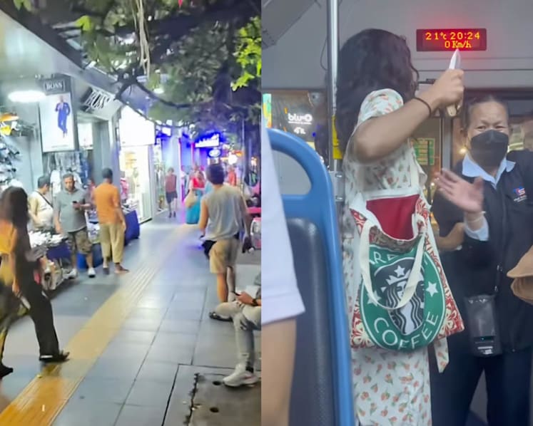Knife-wielding woman nabbed after chasing people on Bangkok's Sukhumvit Road to get psychiatric help