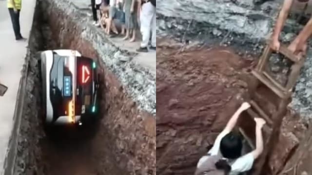 中国无人驾驶网约车 坠入施工管道区域