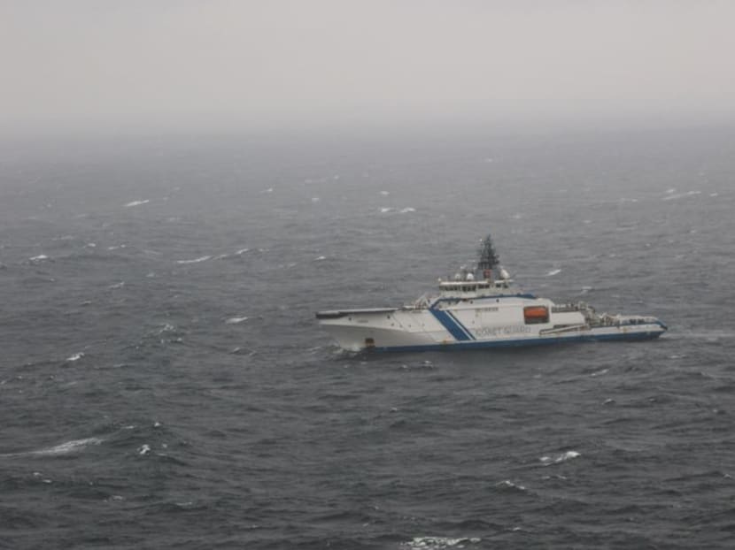 FILE PHOTO: The picture provided by The Finnish Border Guard shows Finnish Border Guard's offshore patrol vessel Turva guarding on October 11, 2023 at sea near the place where damaged Balticconnector gas pipeline is pinpointed at the Gulf of Finland. Lehtikuva/FINNISH BORDER GUARD via REUTERS/File Photo