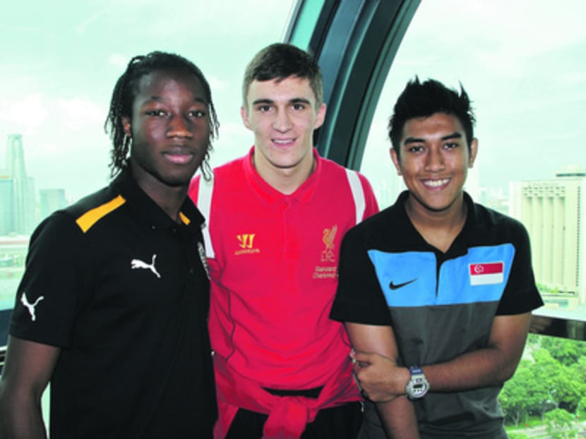 Captains of Sporting Libson, Liverpool and Singapore Selection Carlos Mane, Adam Morgan and Raihan Rahman (left to right). PHOTO COURTESY FOOTBALL ASSOCIATION OF SINGAPORE