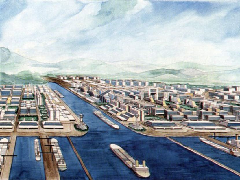 An artist's vision of the Kra Canal, surrounded by a thriving city and the beauty of the mountains of southern Thailand. Source: Bangkok Post