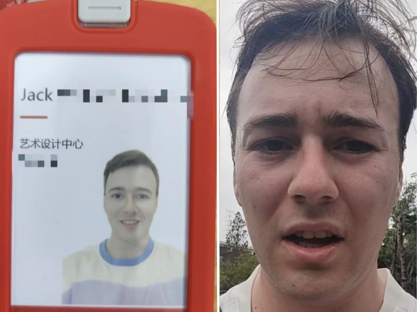 British expatriate Jack Forsdike appearing fresh-faced on his work pass (left), then later looking exhausted (right) as a result of his heavy workload. British expatriate Jack Forsdike appearing fresh-faced on his work pass (left), then later looking exhausted (right) as a result of his heavy workload.