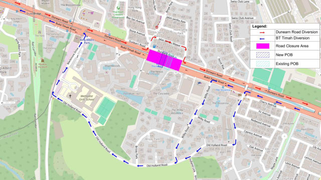 部分路段将在周五周六凌晨暂时关闭 以便进行武吉知马水道排水系统工程