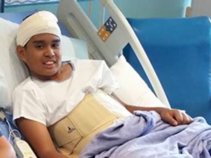 Emyr Uzayr, survivor of the Sabah earthquake recovering at KK Women's and Children's Hospital in Singapore. Photo: Nur Dan Sadri/ Facebook