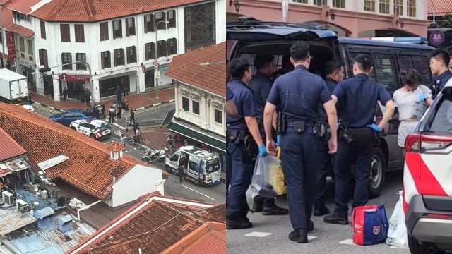 几名文身女子惹兰勿刹被捉 警方扛走多个旅行箱和多袋东西